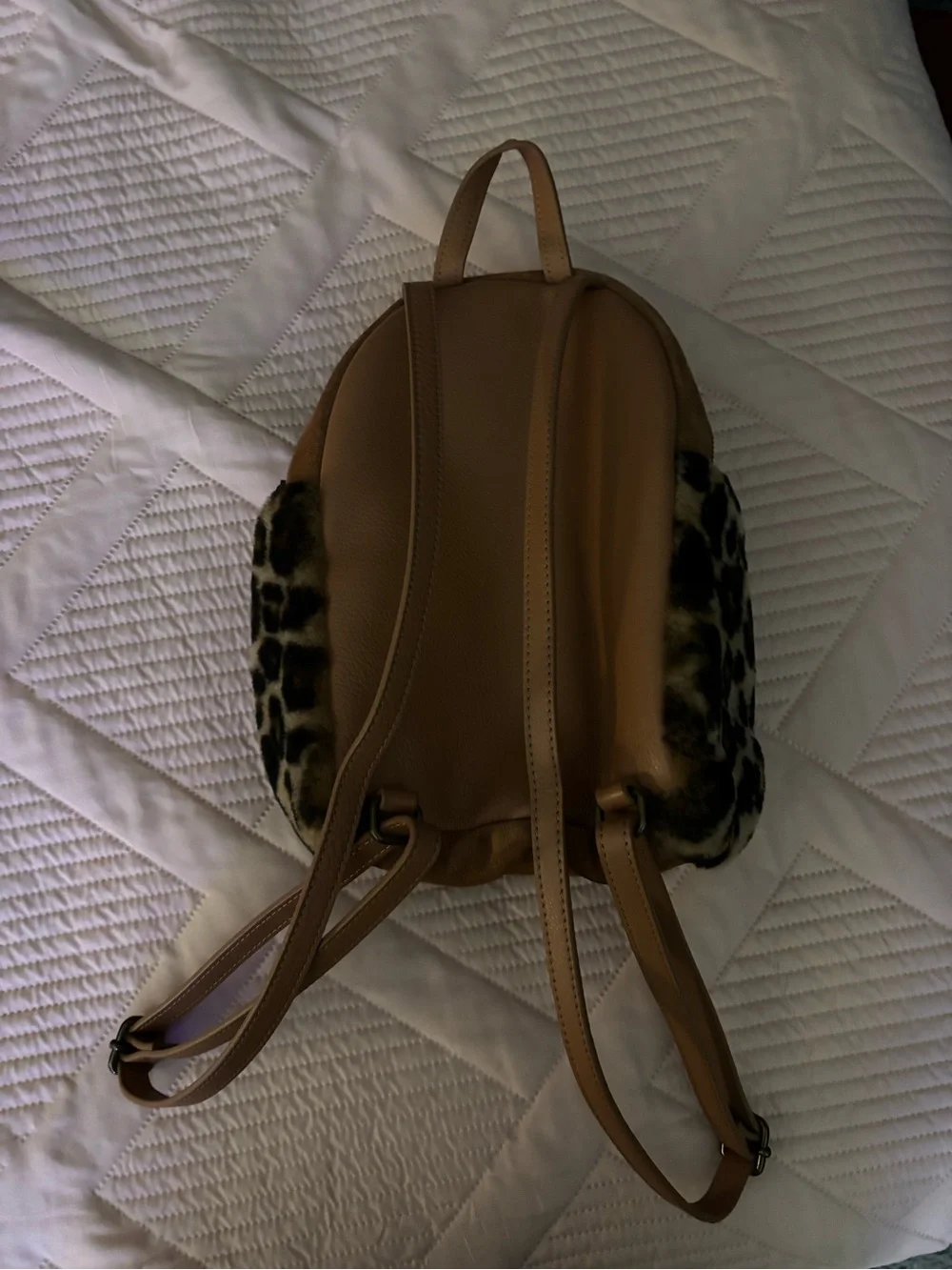 UGG Chestnut Suede Mini Backpack with Leopard Faux Fur Pocket